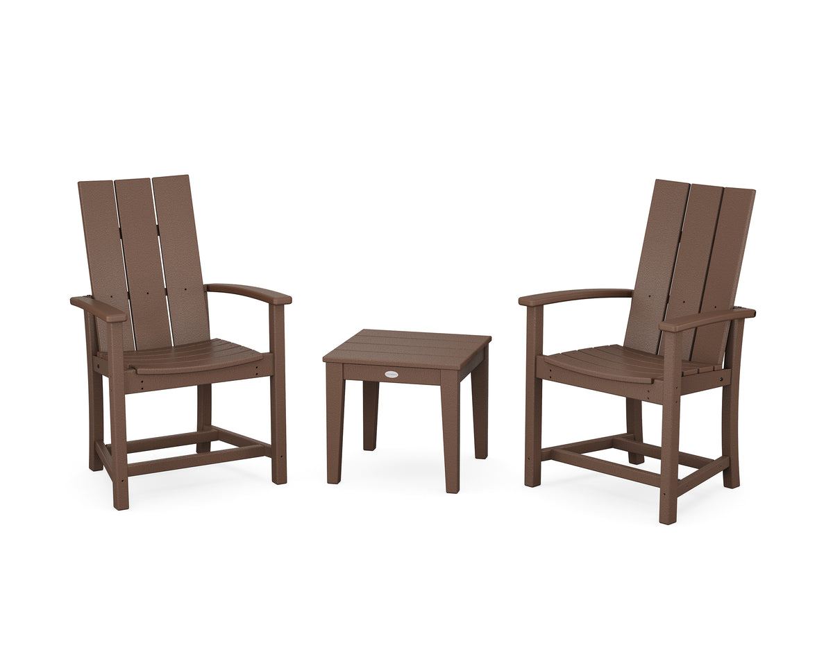 POLYWOOD Modern 3-Piece Upright Adirondack Chair Set in Mahogany