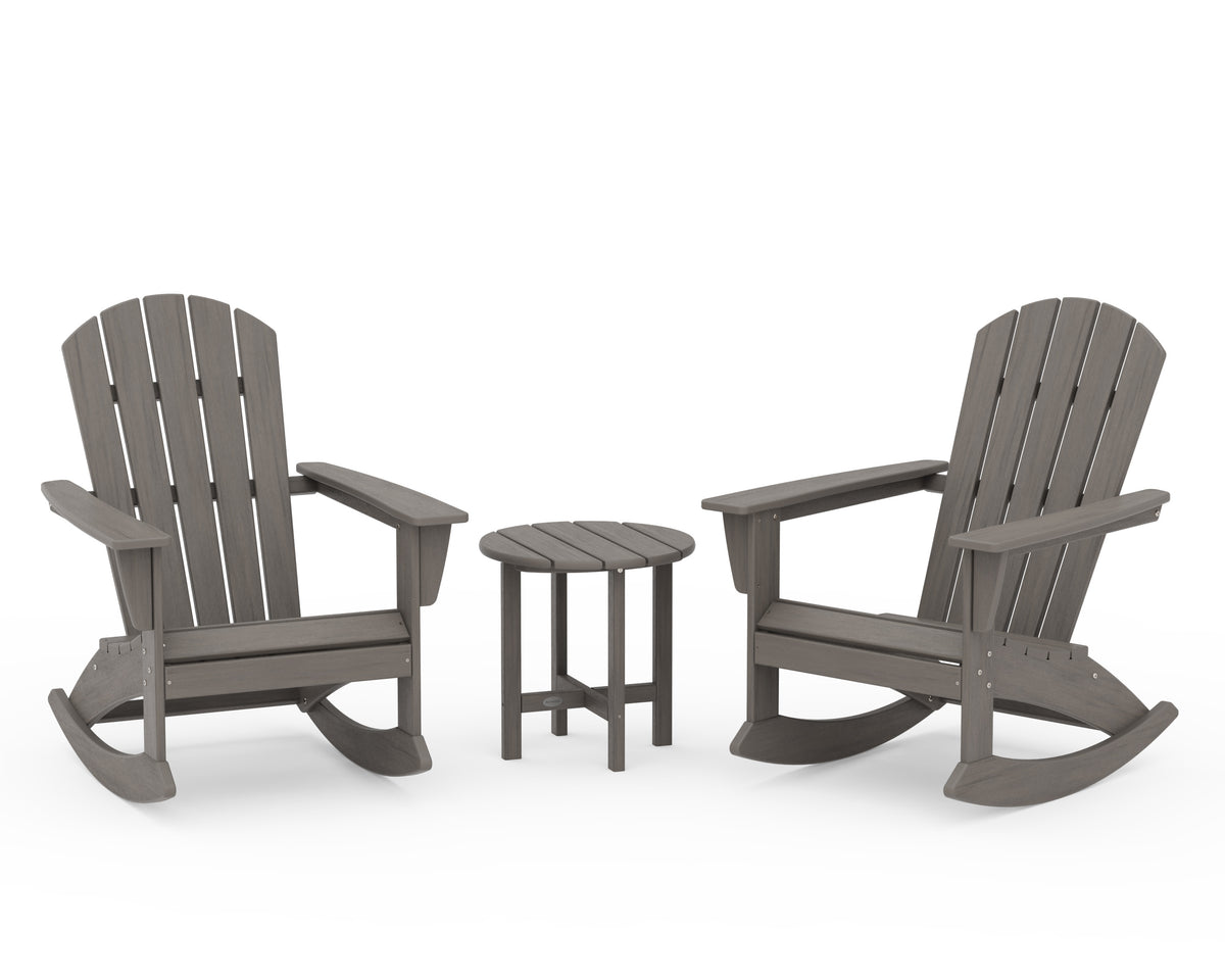 POLYWOOD Nautical 3-Piece Adirondack Rocking Chair Set in Driftwood