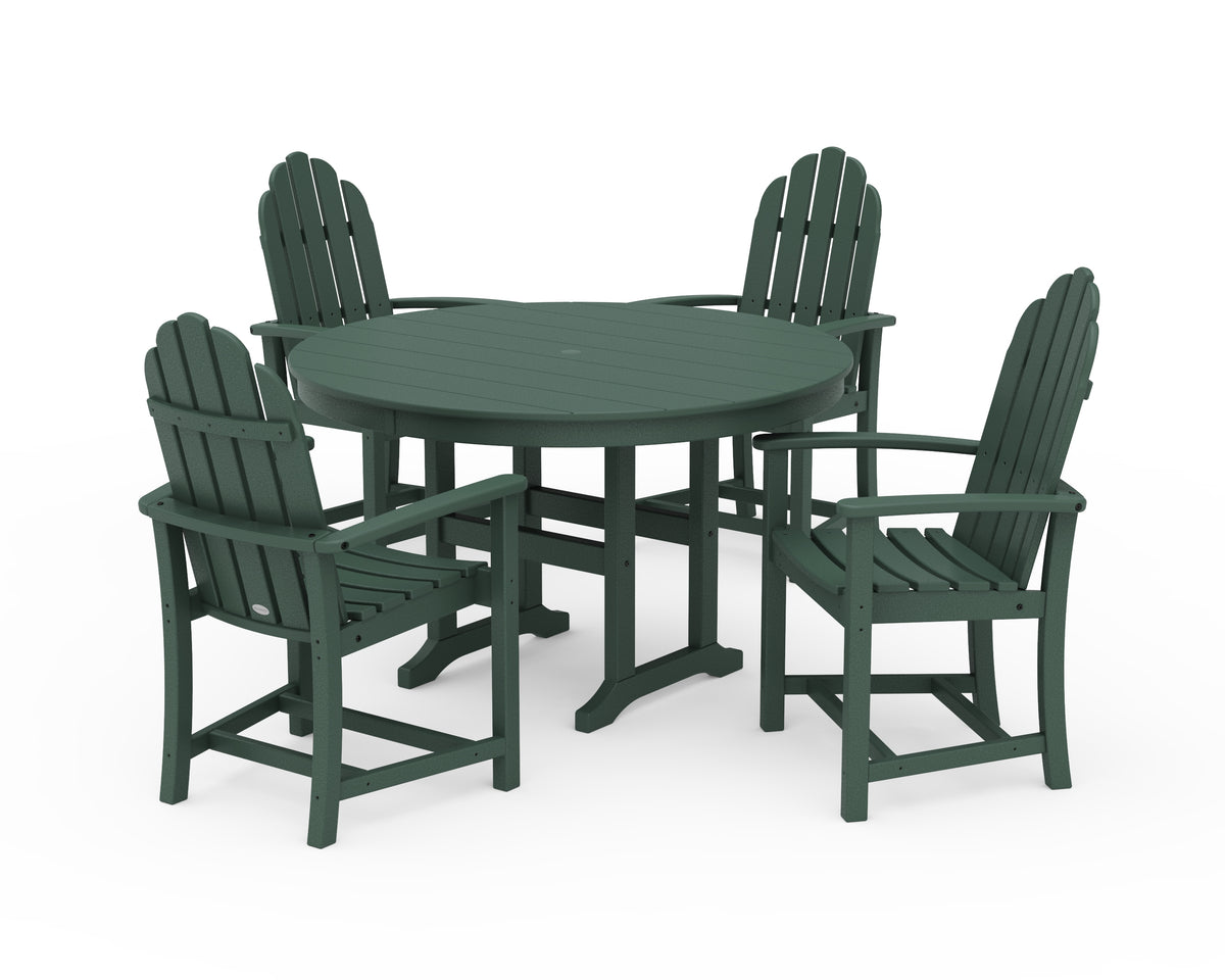 POLYWOOD Classic Adirondack 5-Piece Round Farmhouse Dining Set in Green