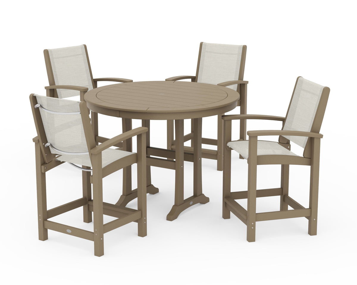 POLYWOOD Coastal 5-Piece Counter Set in Vintage Sahara / Parchment