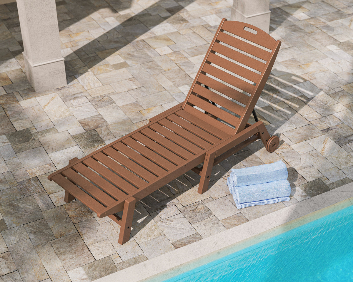 POLYWOOD Nautical Chaise with Wheels in Teak styled outdoors