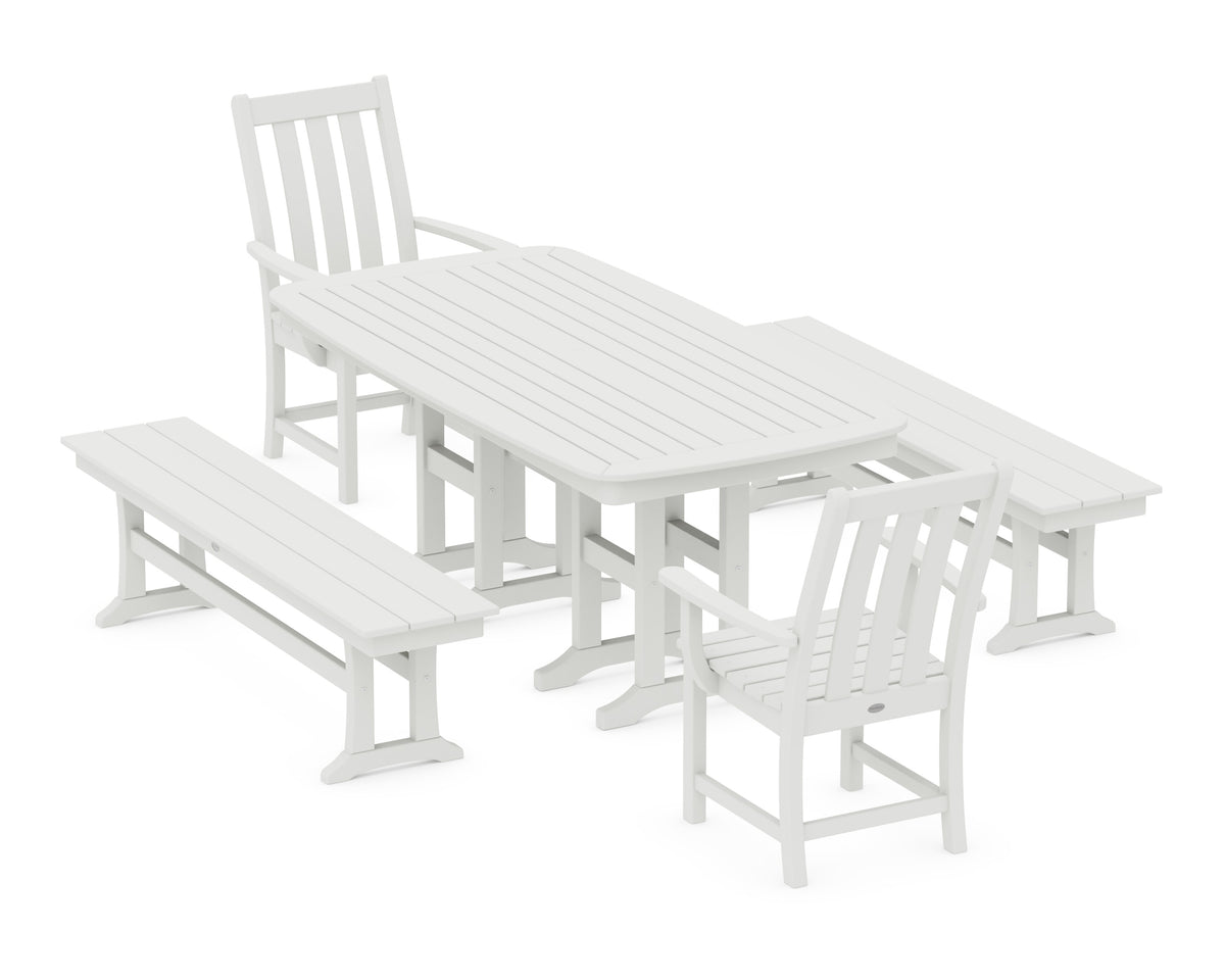 POLYWOOD Vineyard 5-Piece Dining Set with Benches - 37" x 72" Table in Vintage White