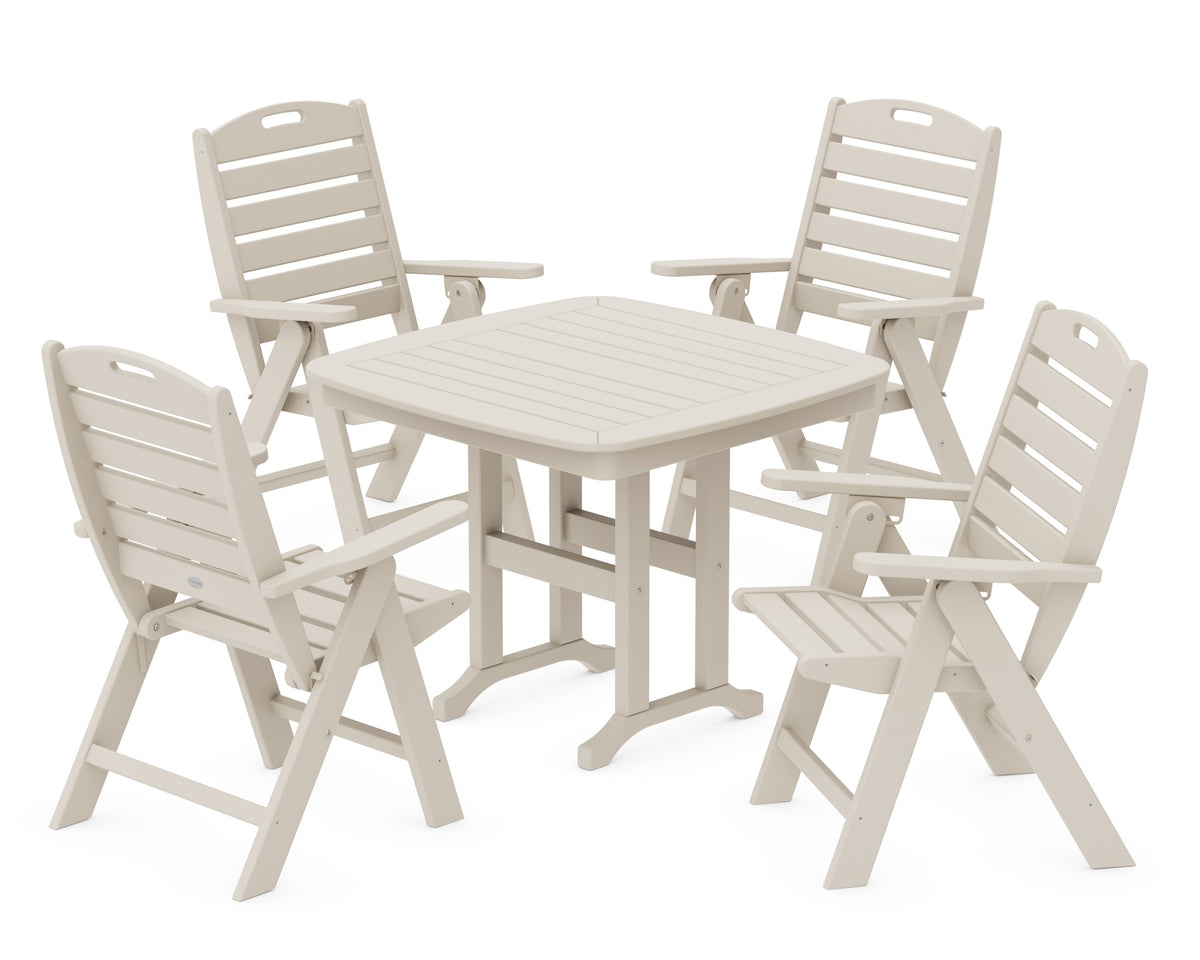POLYWOOD Nautical Folding Highback Chair 5-Piece Dining Set in Sand