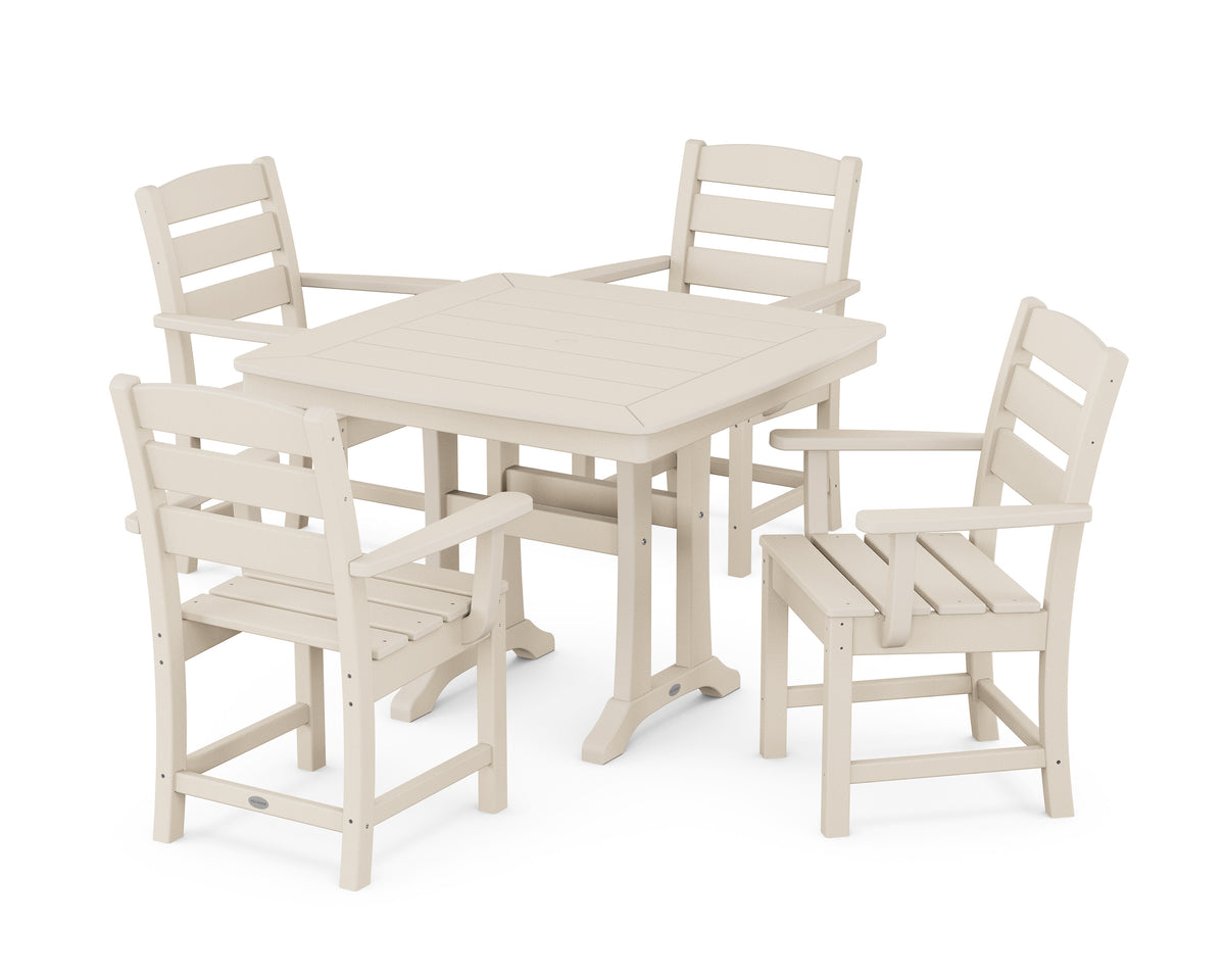 POLYWOOD Lakeside 5-Piece Dining Set with Trestle Legs - 37" Table in Sand