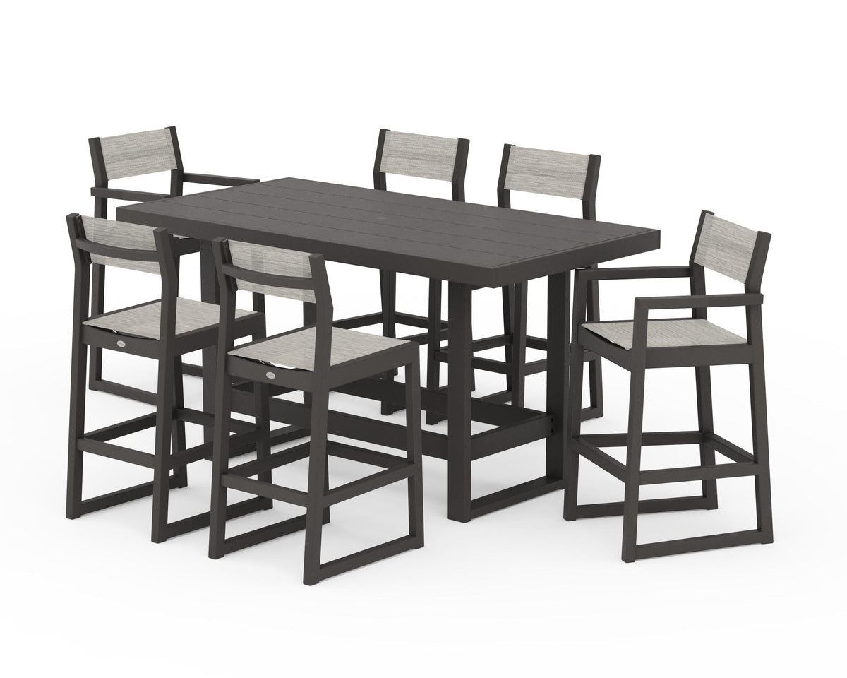 POLYWOOD EDGE Sling 7-Piece Bar Table Set in Vintage Coffee / Birch