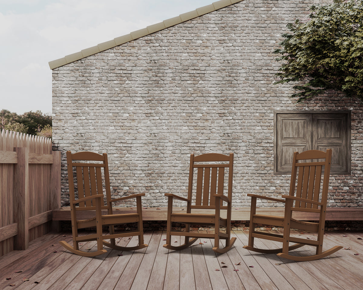 POLYWOOD Presidential Rocking Chair in Teak styled outdoors
