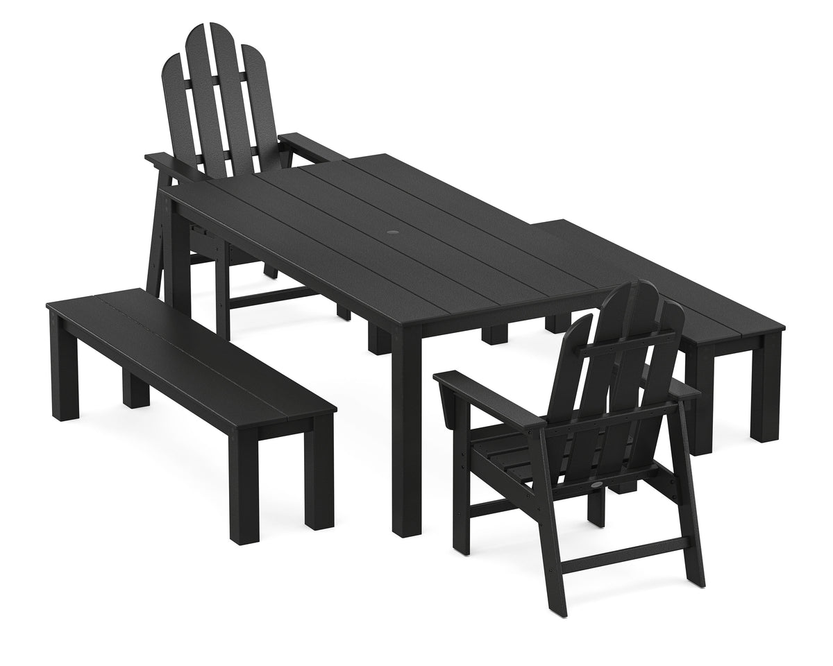POLYWOOD Long Island 5-Piece Parsons Dining Set with Benches in Black