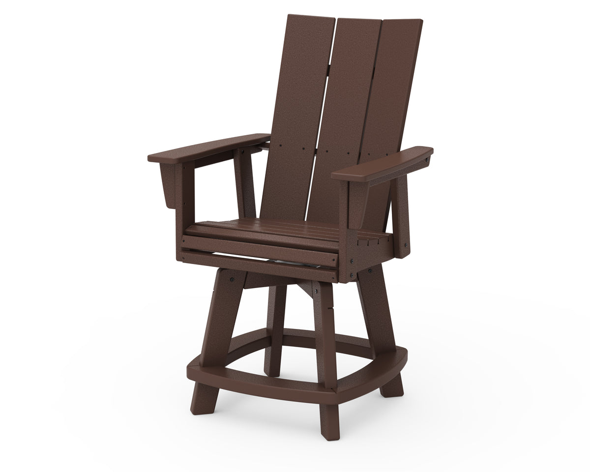 POLYWOOD Modern Curveback Adirondack Swivel Counter Chair in Mahogany