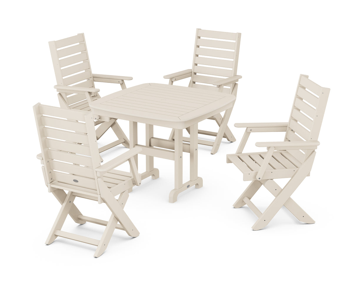 POLYWOOD Captain Folding Chair 5-Piece Dining Set in Sand