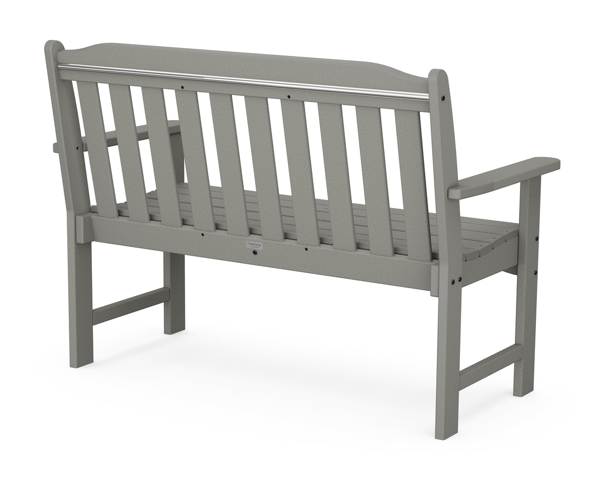 Angled view of the POLYWOOD Country Living 48" Garden Bench in Slate Grey