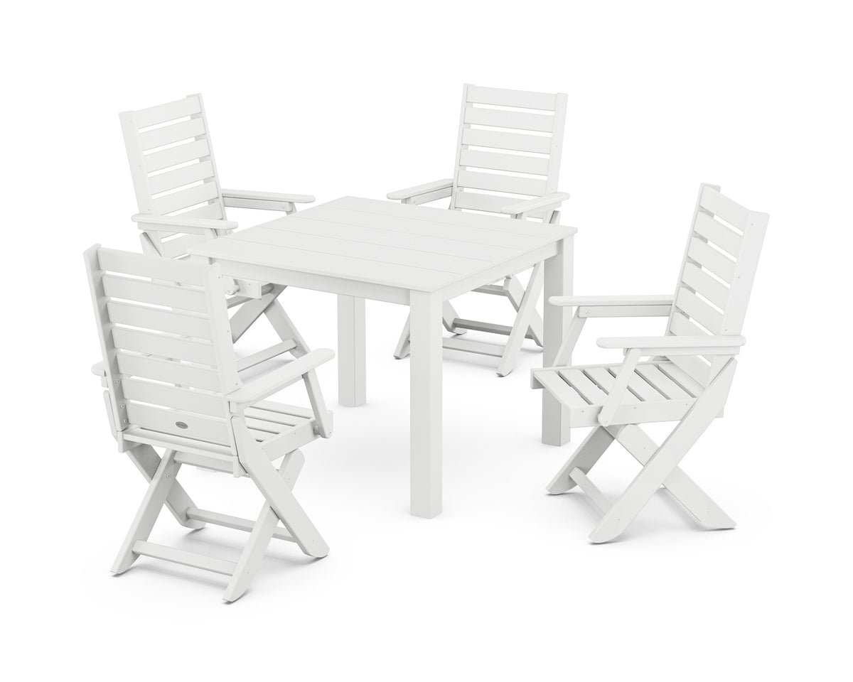 POLYWOOD Captain Folding Chair 5-Piece Parsons Dining Set in White