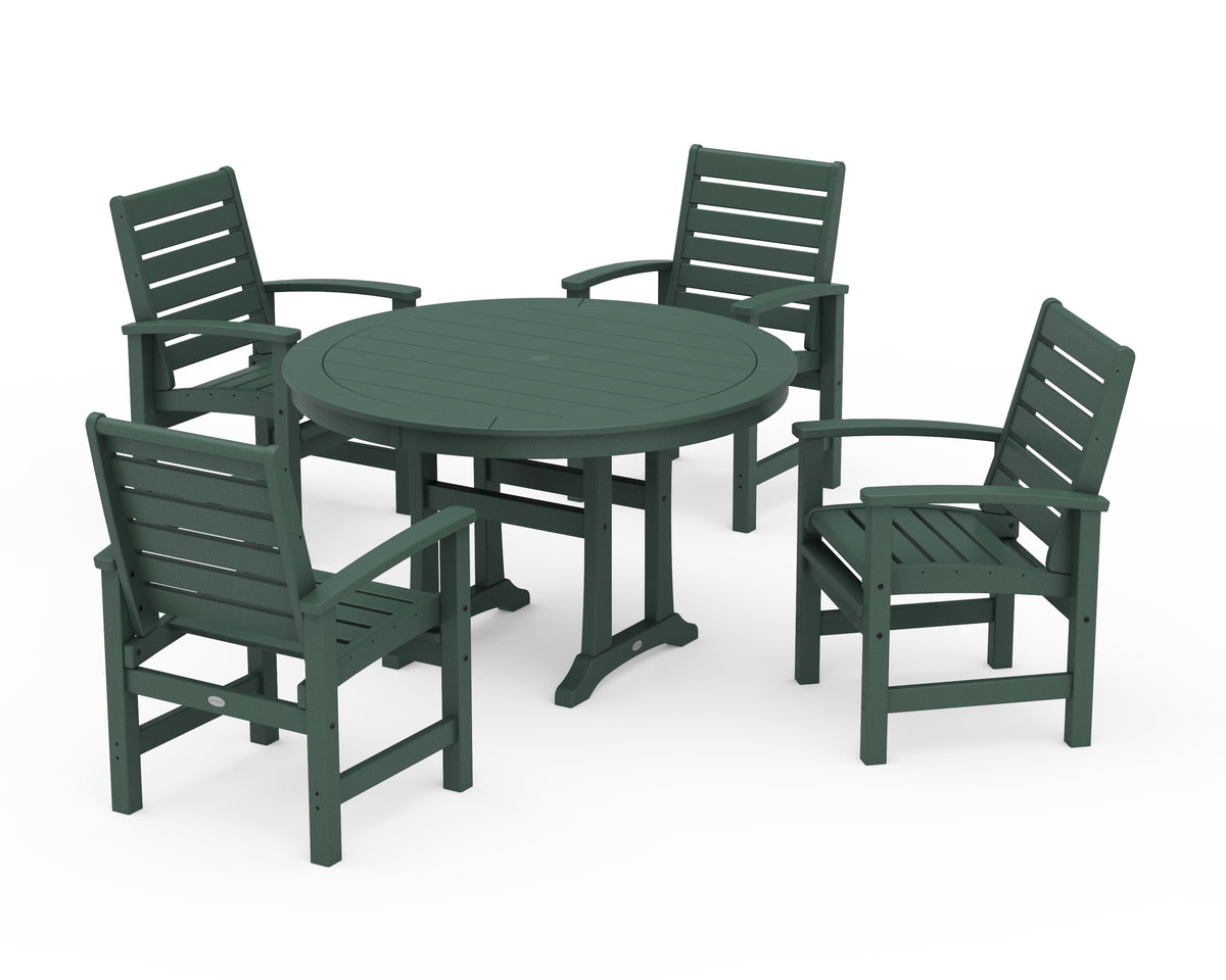 POLYWOOD Signature 5-Piece Round Dining Set with Trestle Legs in Green
