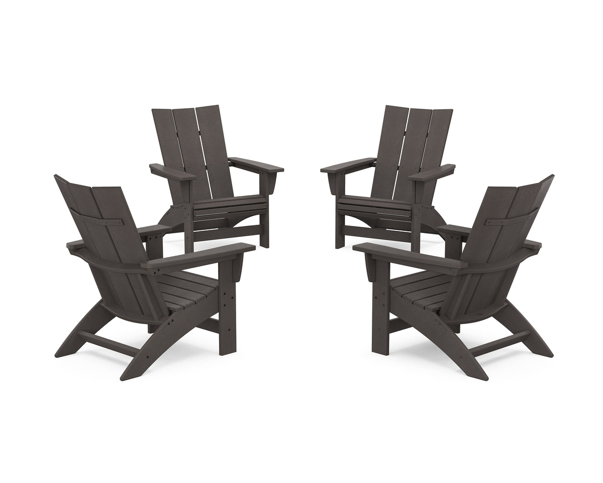 POLYWOOD 4-Piece Modern Grand Adirondack Chair Conversation Set in Vintage Coffee