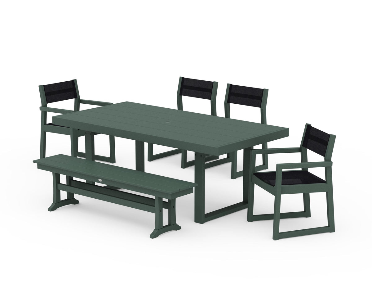 POLYWOOD EDGE Sling 6-Piece Dining Set with Bench in Green / Black