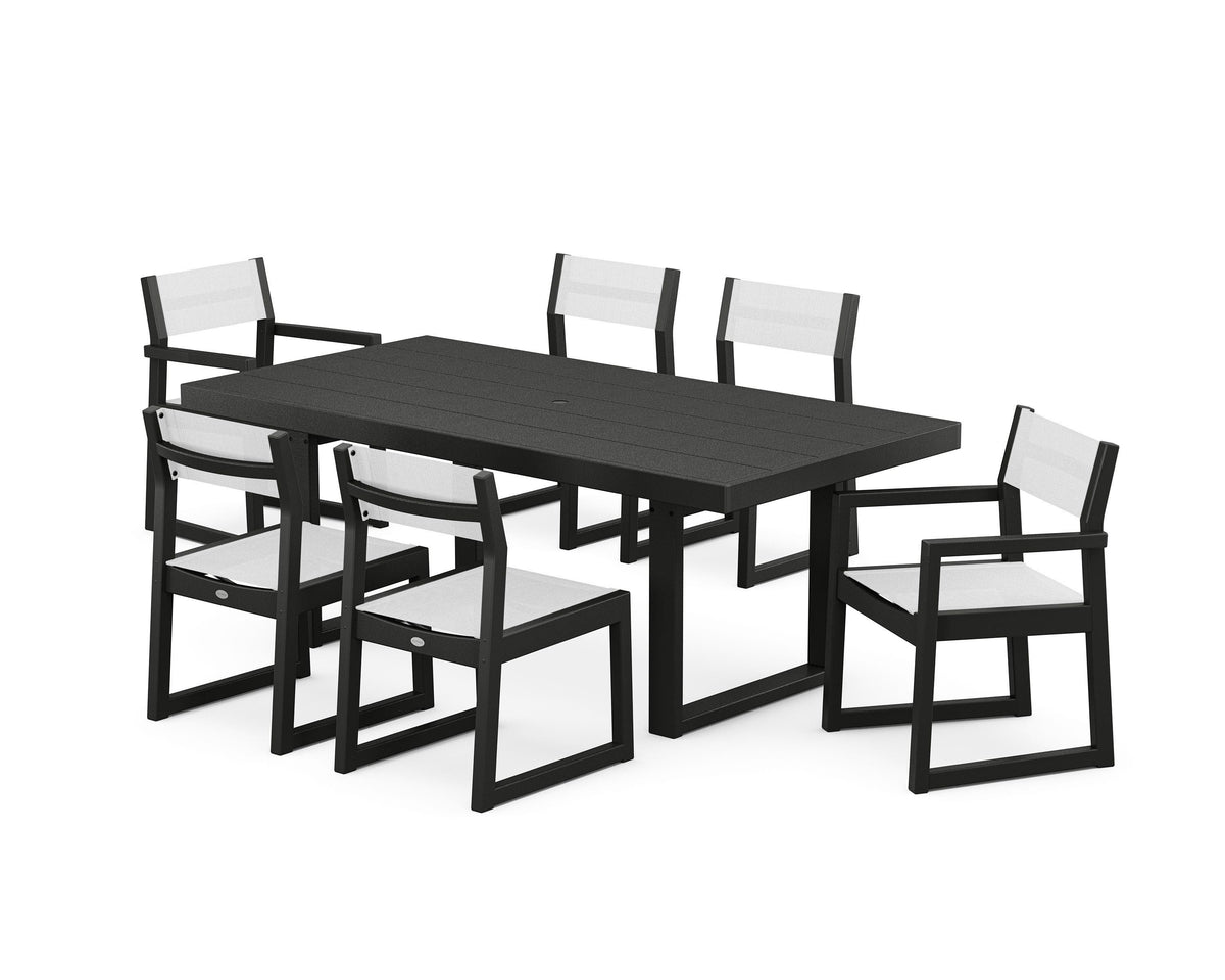 POLYWOOD EDGE Sling 7-Piece Dining Set in Black / White