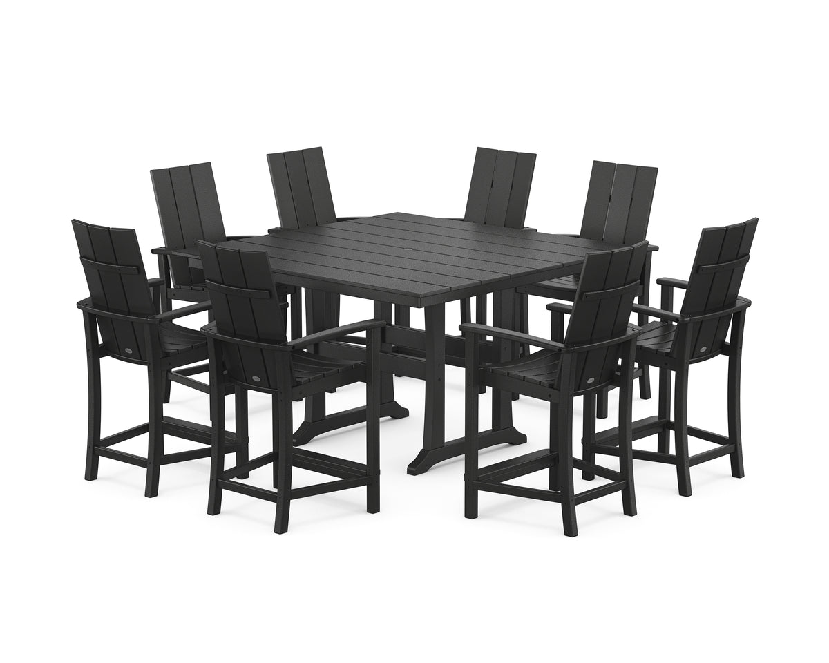 POLYWOOD Modern Adirondack 9-Piece Farmhouse Trestle Counter Set in Black