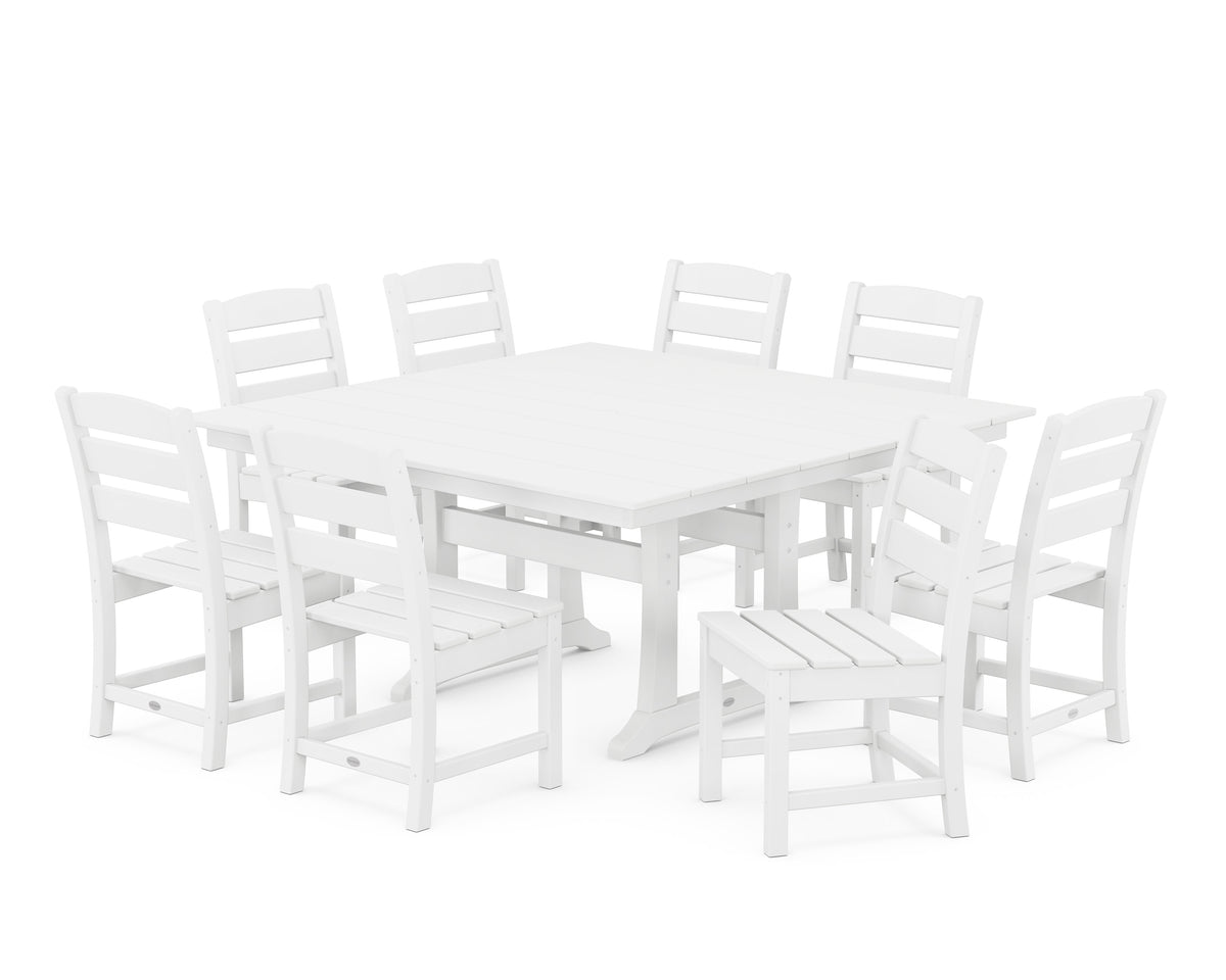 POLYWOOD Lakeside 9-Piece Farmhouse Trestle Dining Set in White