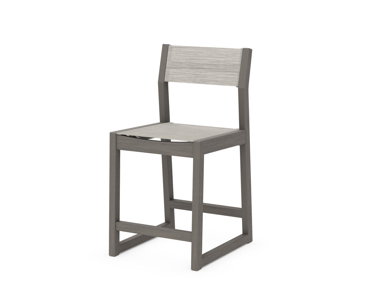 POLYWOOD EDGE Sling Counter Side Chair in Driftwood / Birch