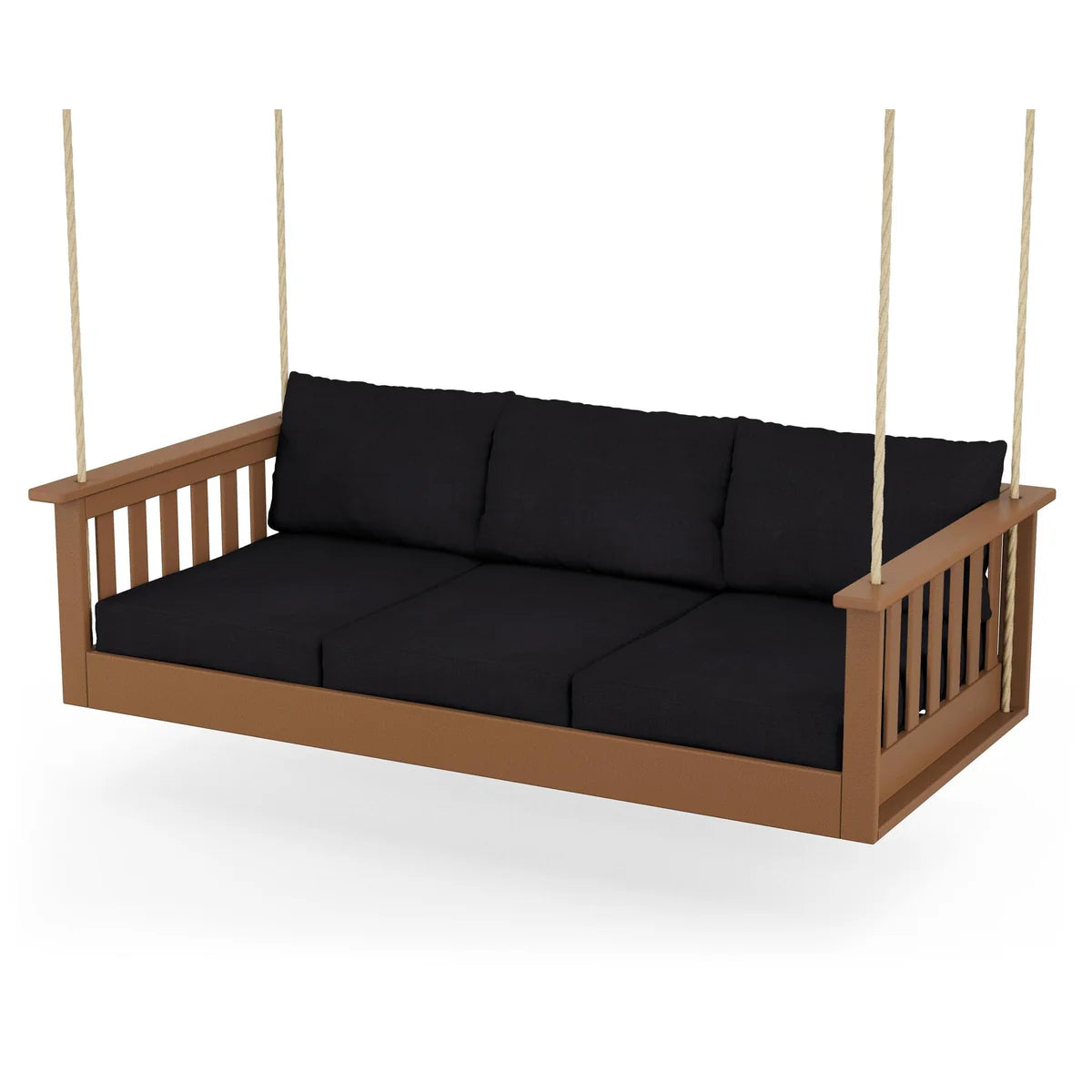 POLYWOOD Vineyard Daybed Swing in Teak / Midnight Linen