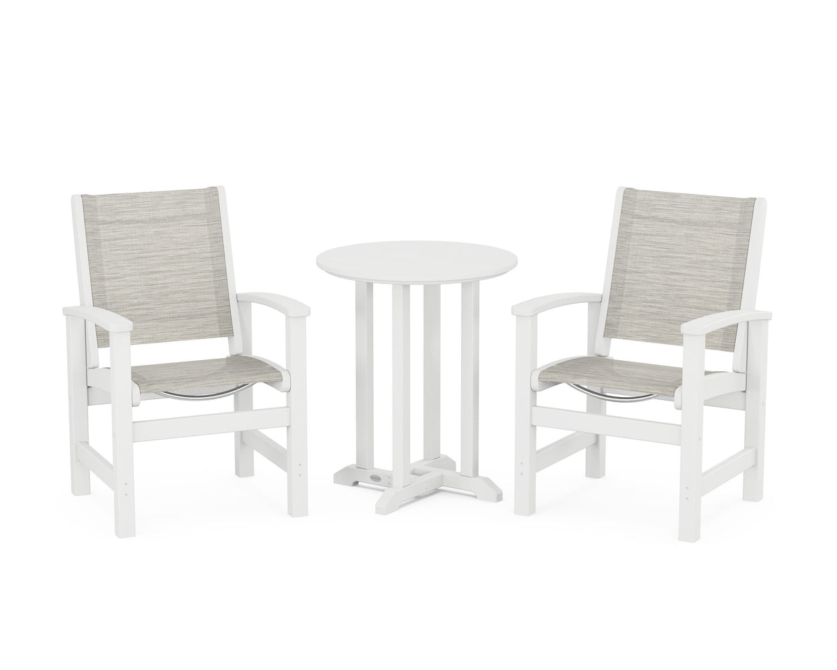 POLYWOOD Coastal 3-Piece Round Bistro Dining Set in White / Birch