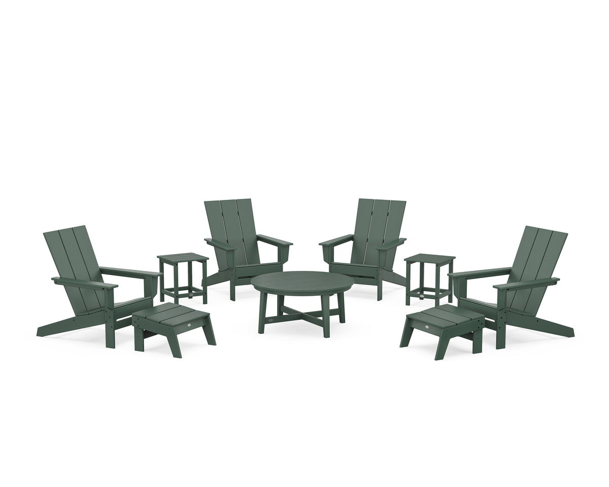 POLYWOOD Modern Studio Adirondack 9-Piece Conversation Set in Green