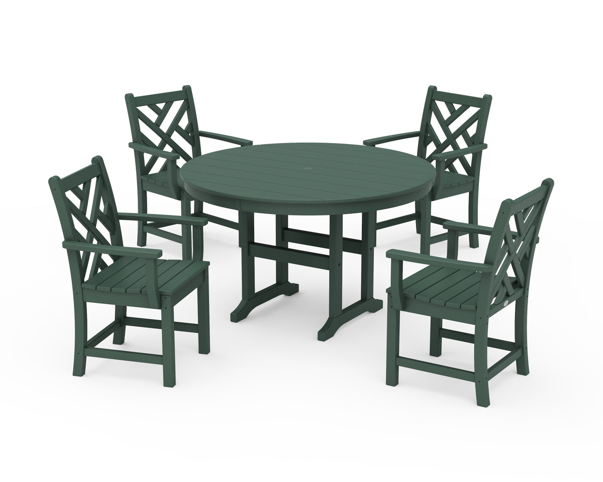 POLYWOOD Chippendale 5-Piece Round Farmhouse Dining Set in Green