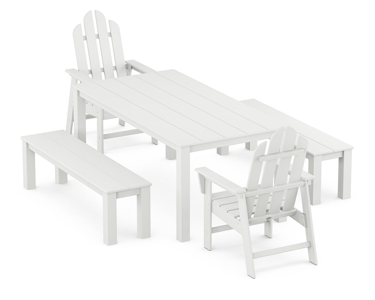 POLYWOOD Long Island 5-Piece Parsons Dining Set with Benches in White