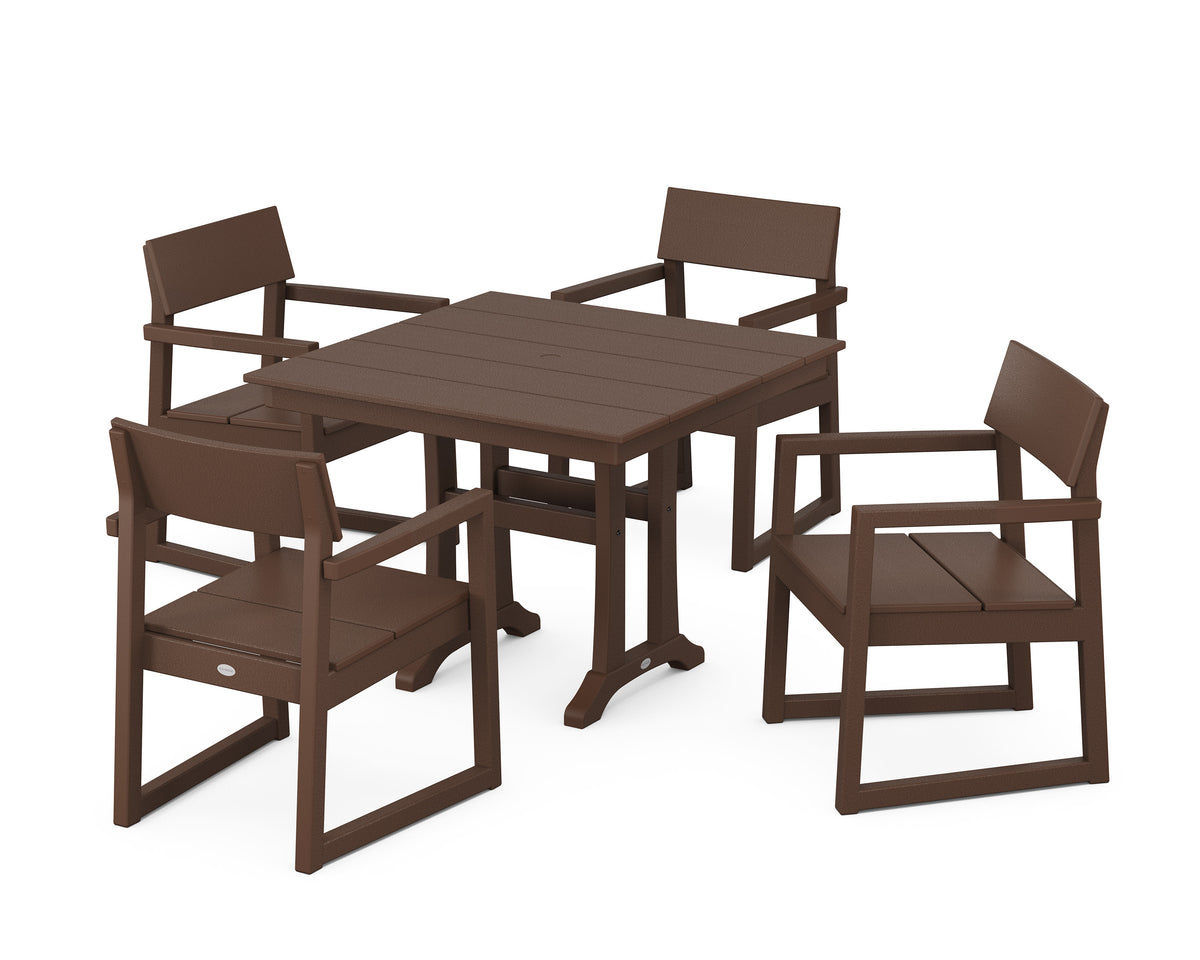 POLYWOOD EDGE 5-Piece Farmhouse Dining Set with Trestle Legs in Mahogany