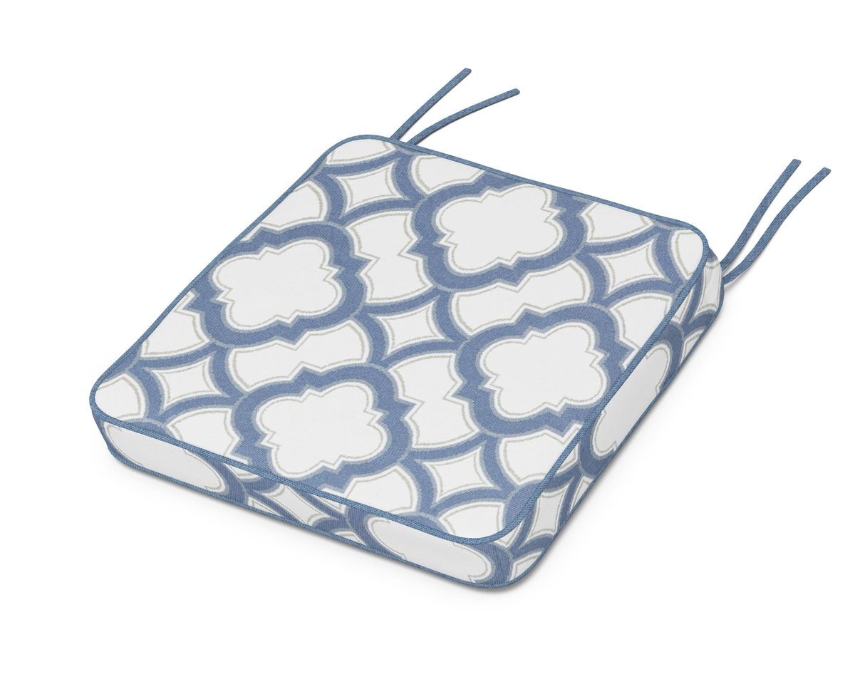 POLYWOOD Chinoiserie Side Chair Seat Cushion in Trellis Sky Blue