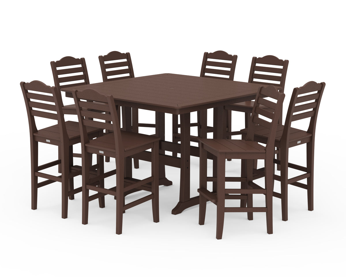 POLYWOOD Savannah Side Chair 9-Piece Square Bar Set with Trestle Legs in Mahogany