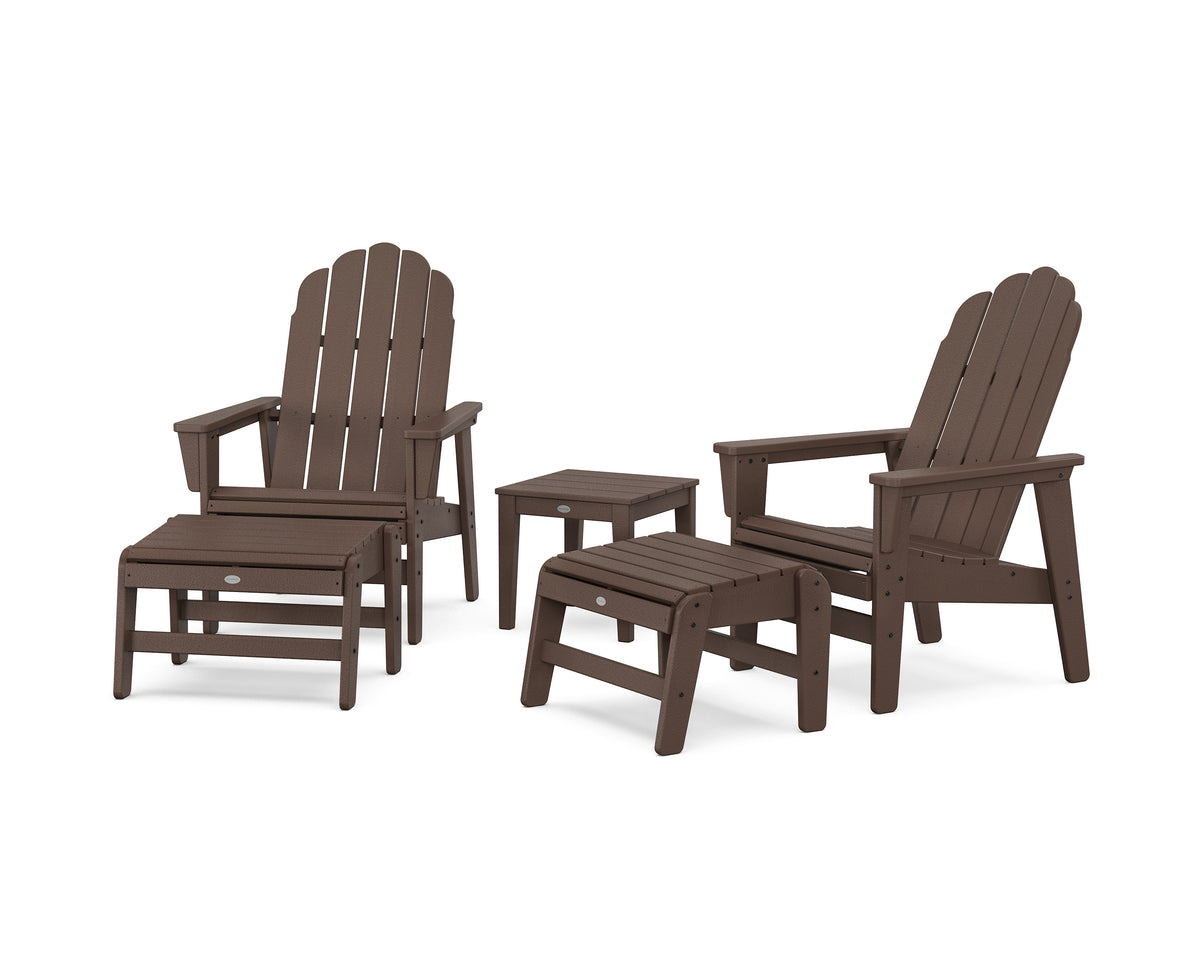POLYWOOD 5-Piece Vineyard Grand Upright Adirondack Set with Ottomans and Side Table in Mahogany