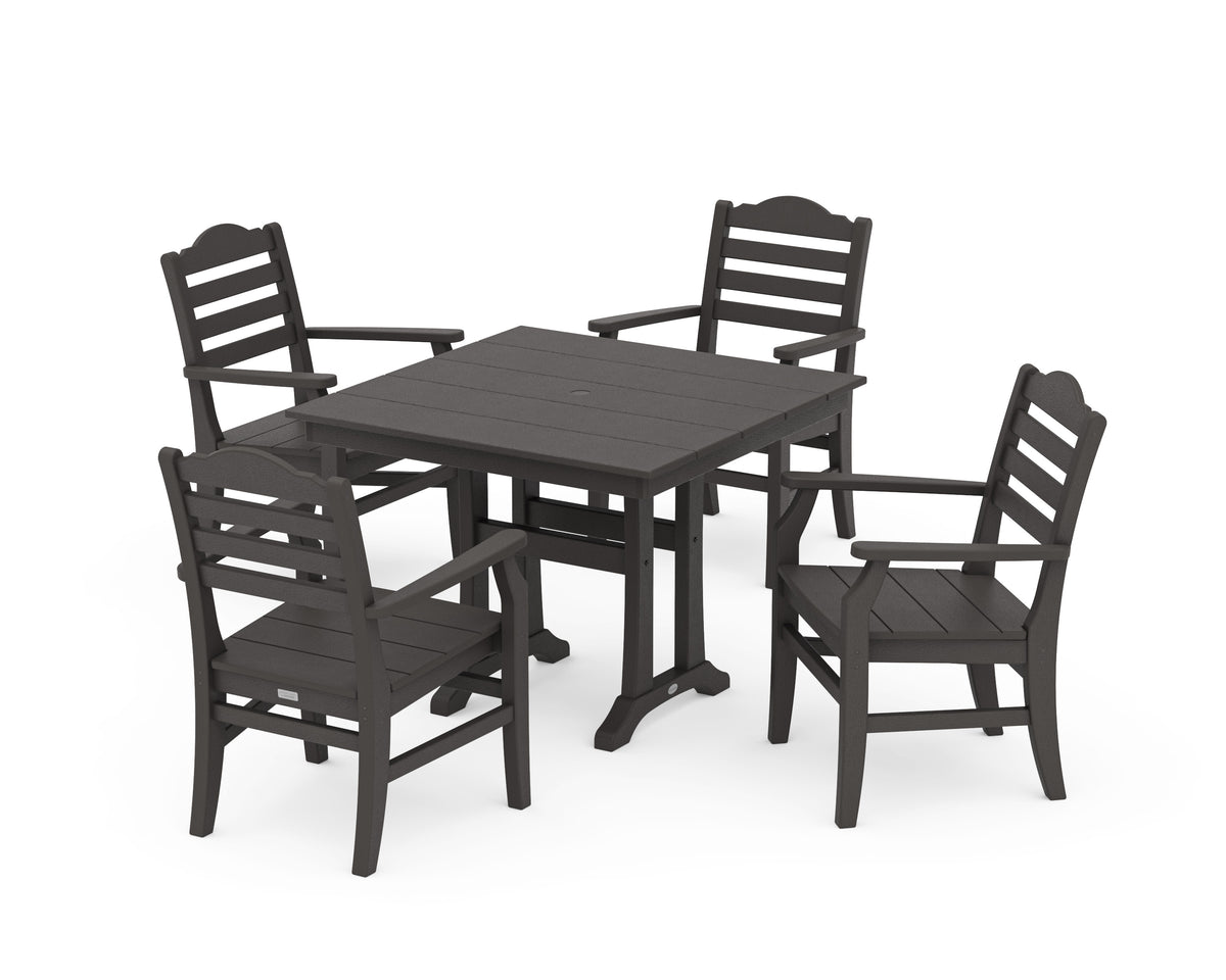 POLYWOOD Savannah 5-Piece Farmhouse Dining Set with Trestle Legs in Vintage Coffee