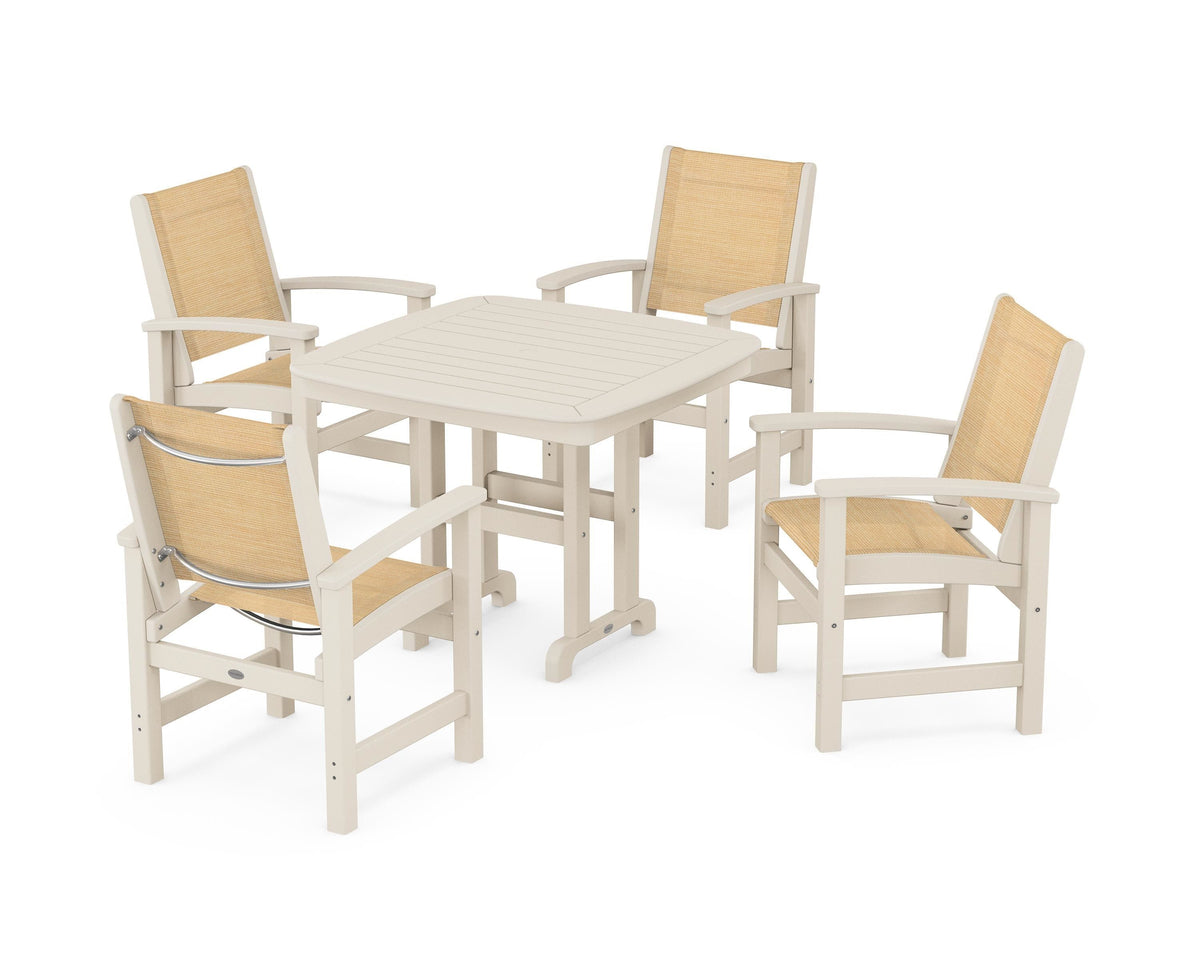 POLYWOOD Coastal 5-Piece Dining Set with Nautical 37" Dining Table in Sand / Dupioni Apricot