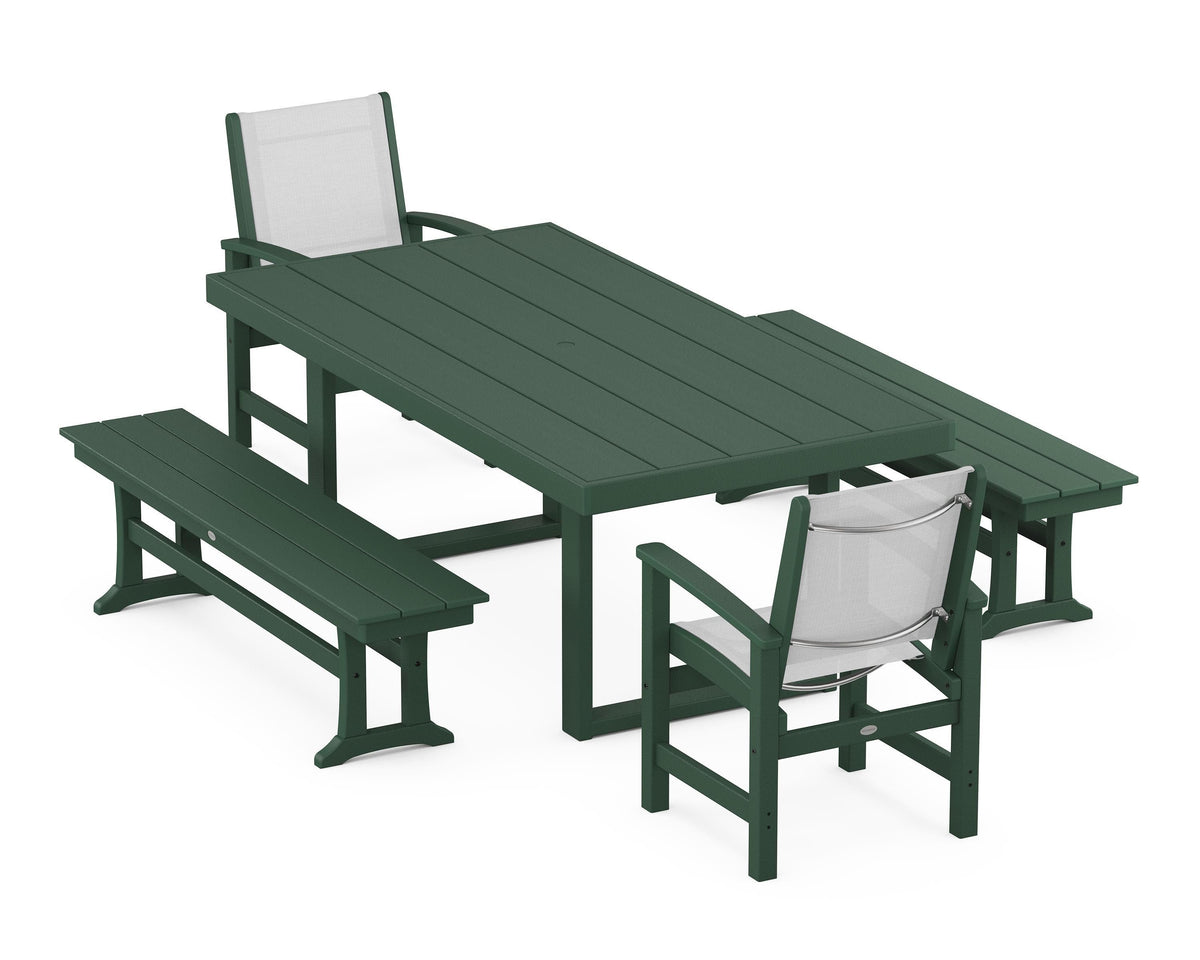 POLYWOOD Coastal 5-Piece Dining Set with Trestle Legs with EDGE 40" x 78" Dining Table in Green / White