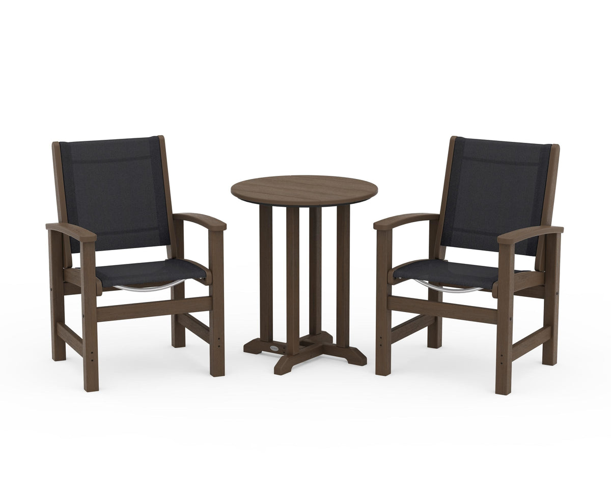 POLYWOOD Coastal 3-Piece Round Bistro Dining Set in Kona / Black