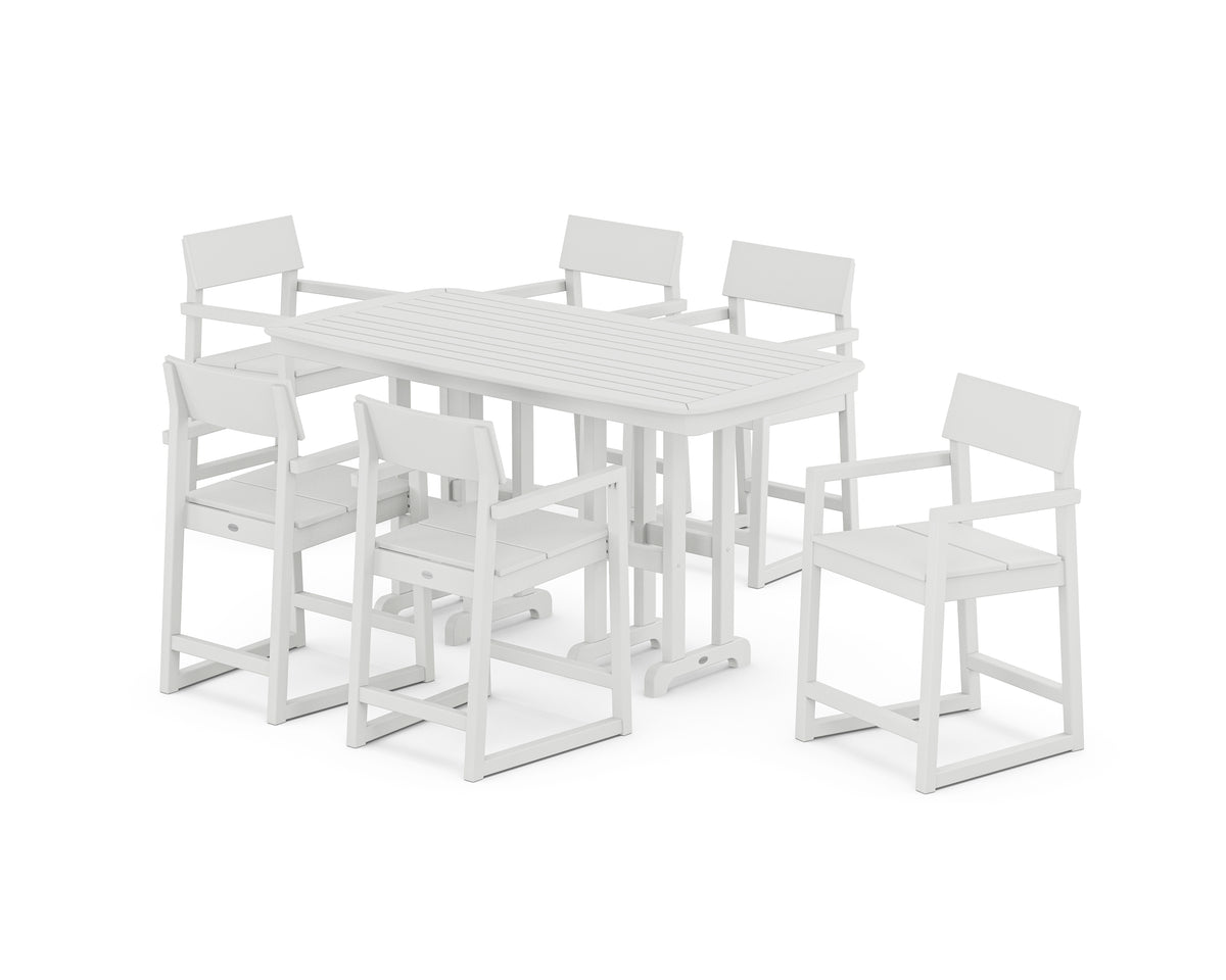POLYWOOD EDGE Arm Chair 7-Piece Counter Set in White