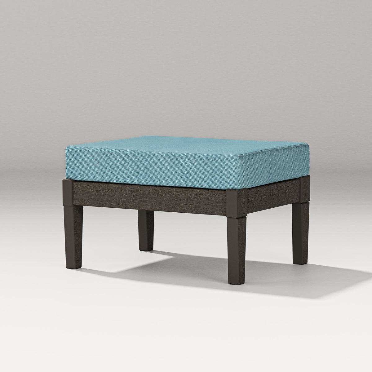 POLYWOOD Estate Lounge Ottoman in Vintage Coffee / Lattice Sky Blue