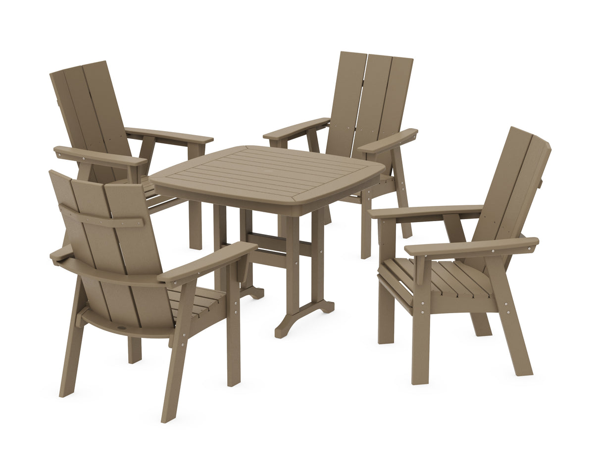 POLYWOOD Modern Curveback Adirondack 5-Piece Dining Set - 37" Table in Vintage Sahara