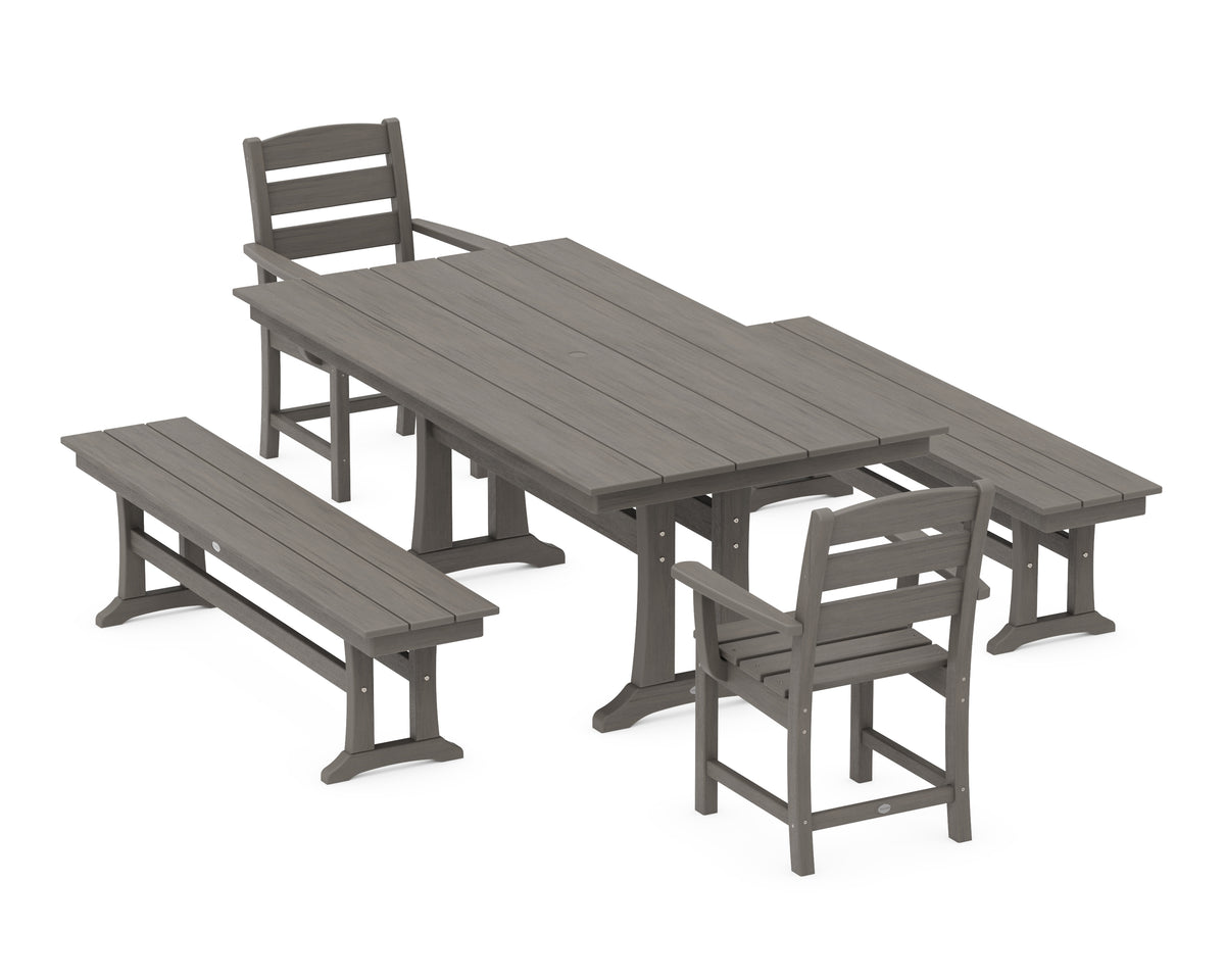 POLYWOOD Lakeside 5-Piece Farmhouse Dining Set with Trestle Legs in Driftwood
