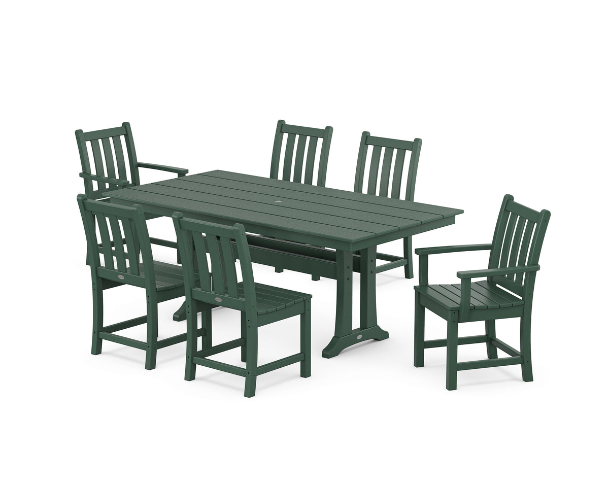 POLYWOOD Traditional Garden 7-Piece Farmhouse Dining Set with Trestle Legs in Green