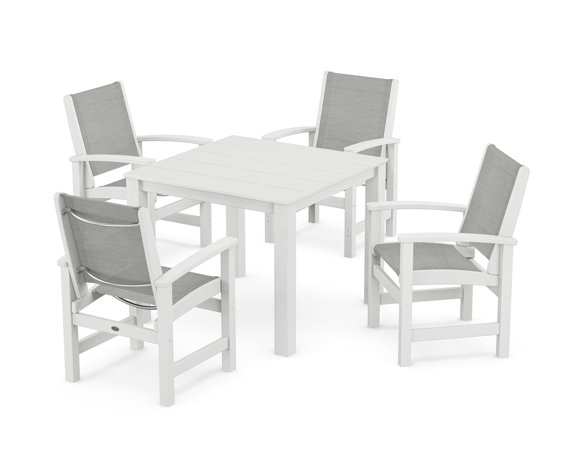 POLYWOOD Coastal 5-Piece Parsons Dining Set in White / Metallic