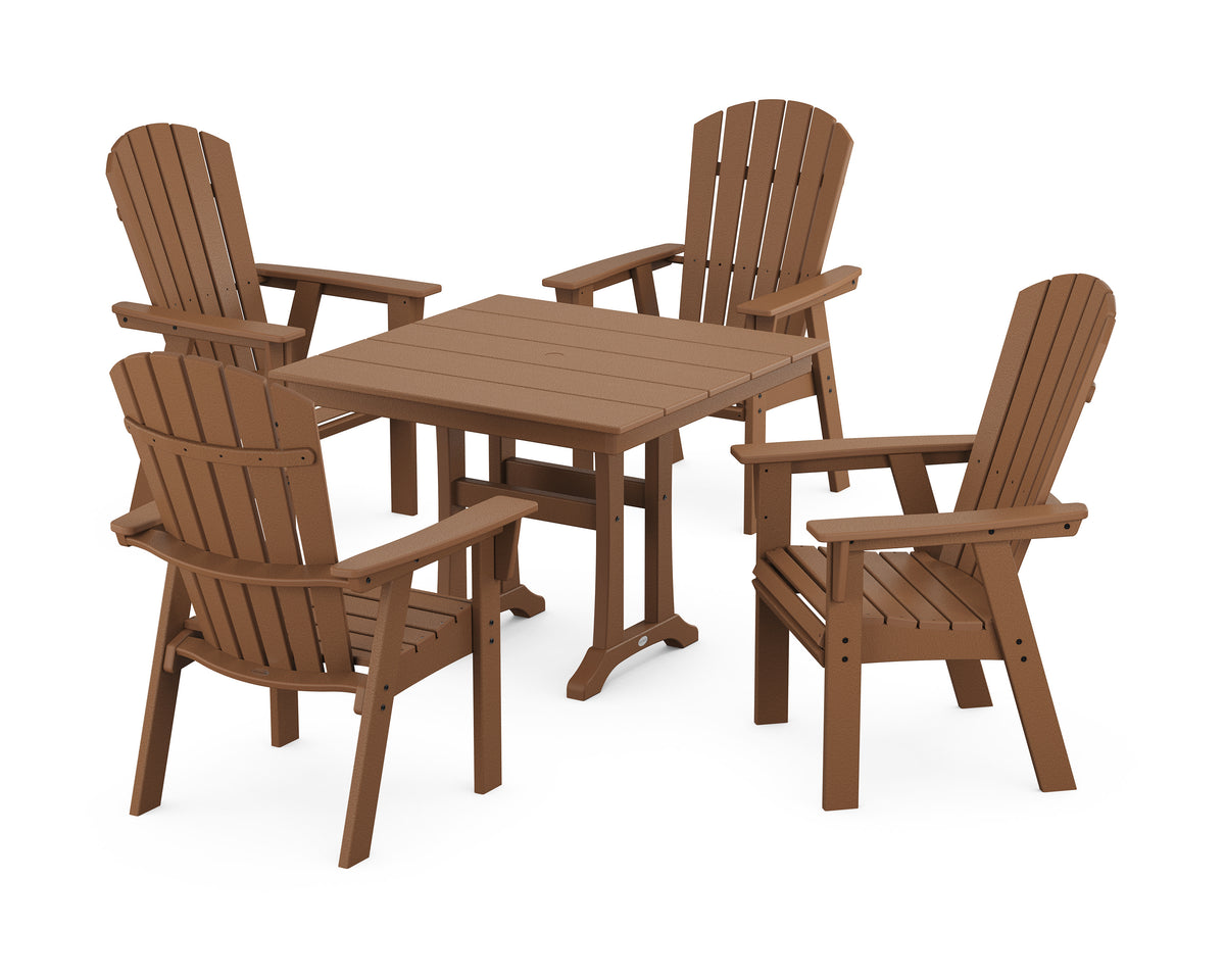 POLYWOOD Nautical Adirondack 5-Piece Farmhouse Dining Set with Trestle Legs - 37" Table in Teak