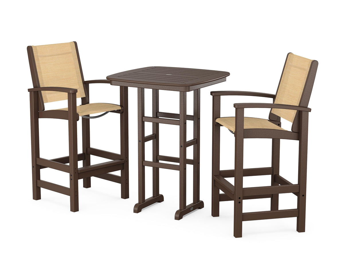 POLYWOOD Coastal 3-Piece Bar Set in Mahogany / Dupioni Apricot
