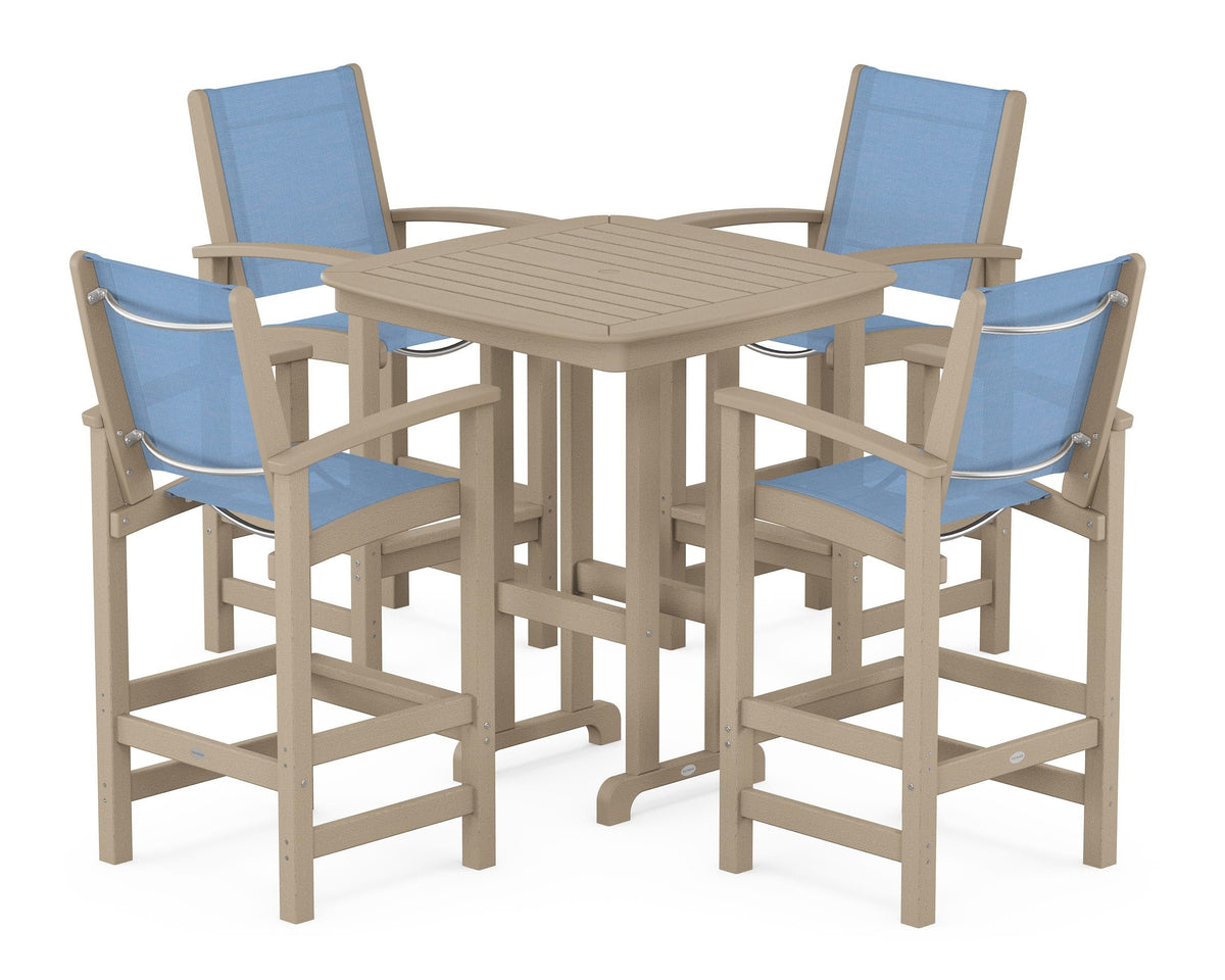 POLYWOOD Coastal 5-Piece Bar Set in Vintage Sahara / Poolside