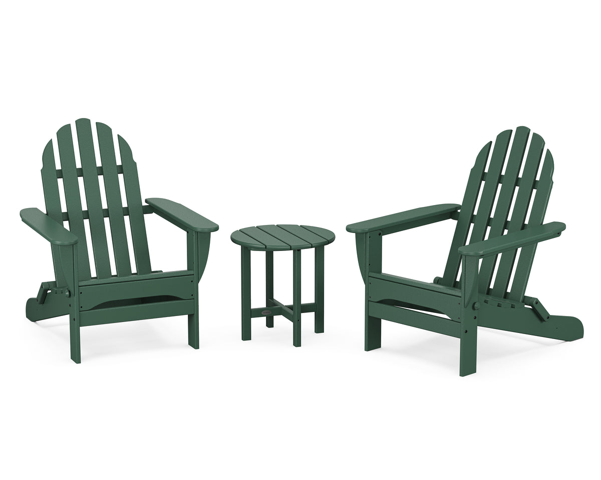 POLYWOOD Classic Folding Adirondack 3-Piece Set in Green