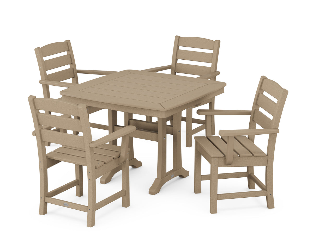 POLYWOOD Lakeside 5-Piece Dining Set with Trestle Legs - 37" Table in Vintage Sahara