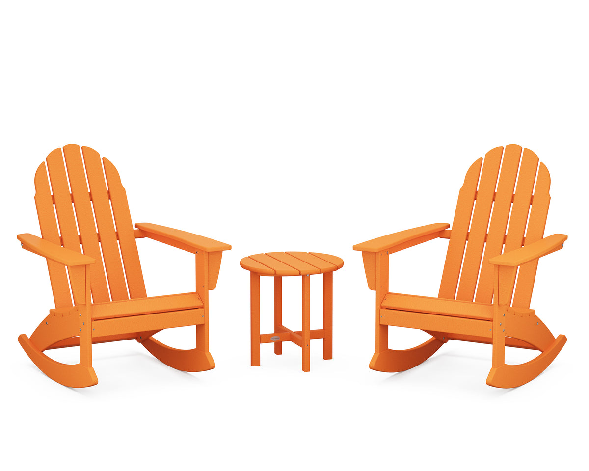 POLYWOOD Vineyard 3-Piece Adirondack Rocking Chair Set with 18" Round Table in Tangerine