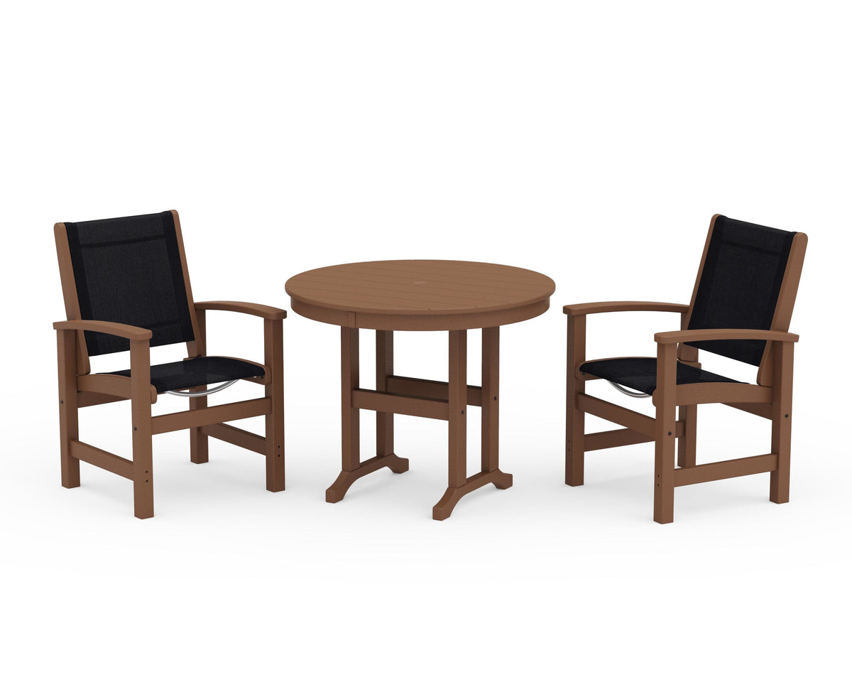 POLYWOOD Coastal 3-Piece Round Dining Set in Teak / Black