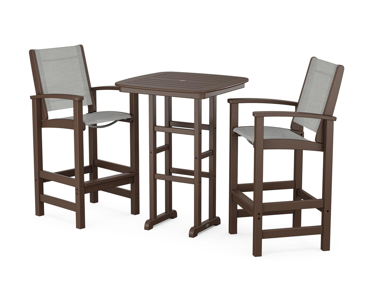 POLYWOOD Coastal 3-Piece Bar Set in Mahogany / Metallic