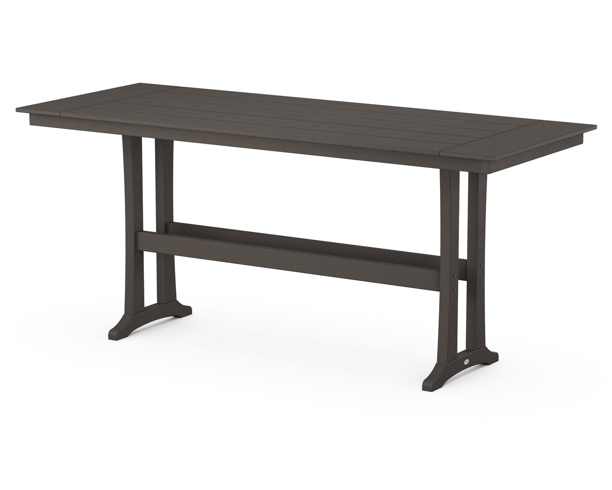 POLYWOOD Farmhouse Trestle 38" x 96" Bar Table in Vintage Coffee